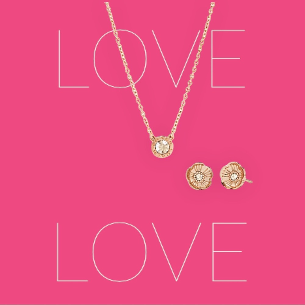 NEW Coach Open Circle Necklace & Tea Rose Stud Earrings  Style C6604 Rose Gold - Picture 11 of 12